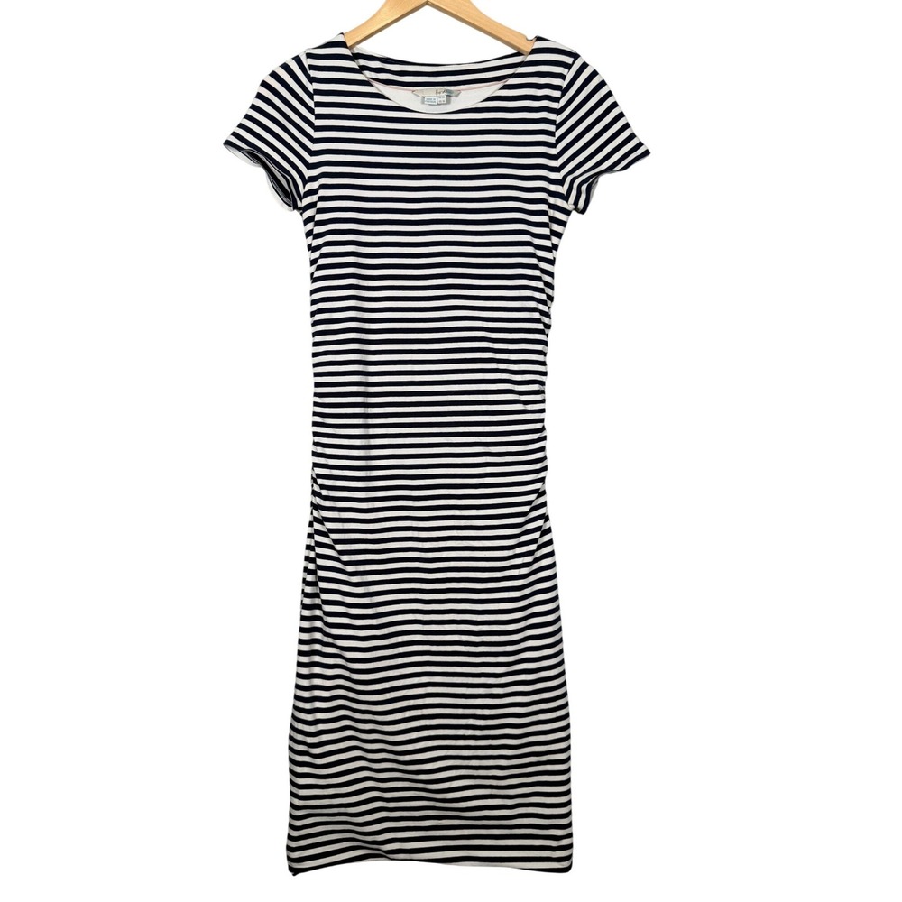 Boden Striped Ruched T Shirt Dress 6 Long Navy Blue White Nautical Casual